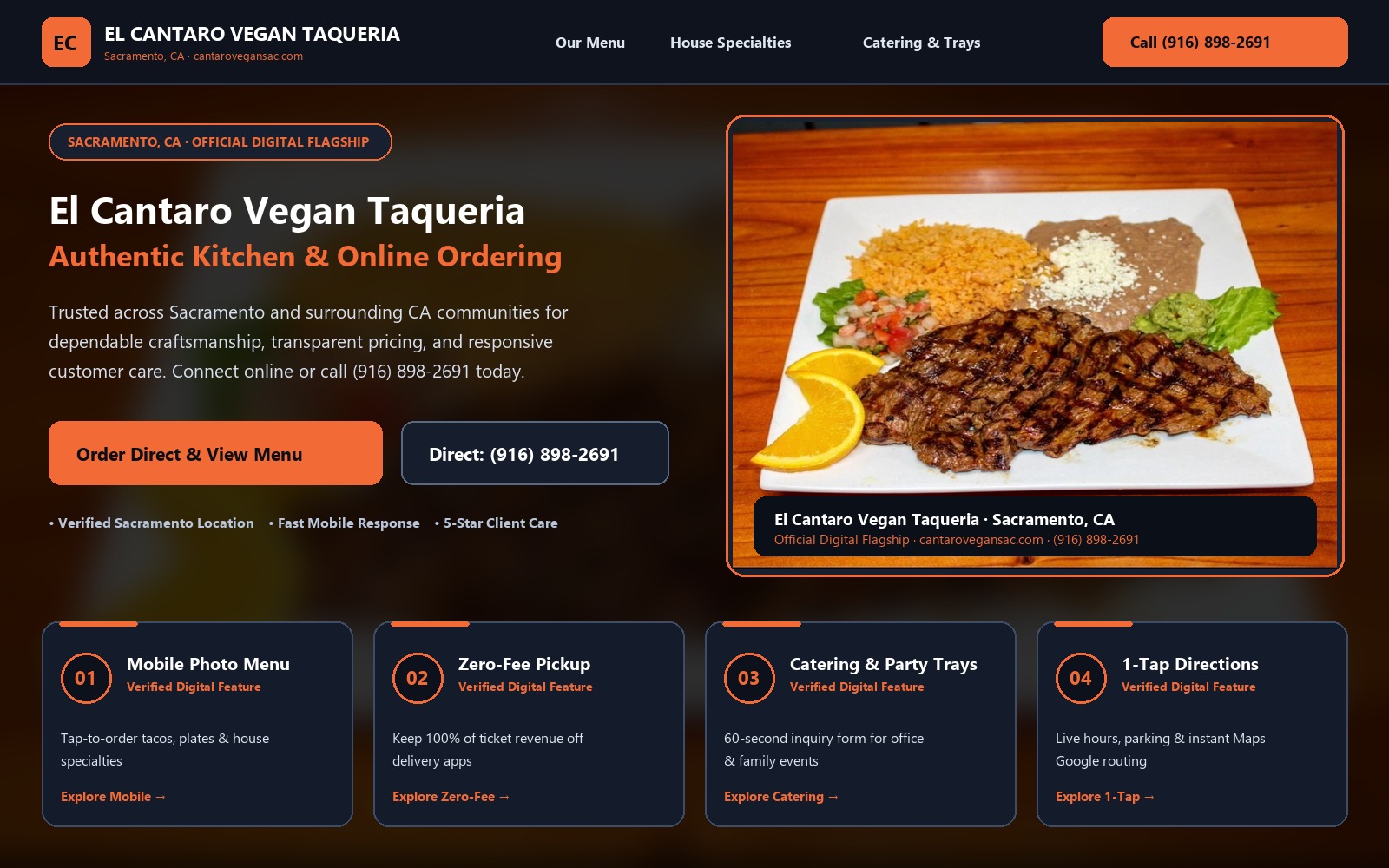 Proposed El Cantaro Vegan Taqueria homepage preview